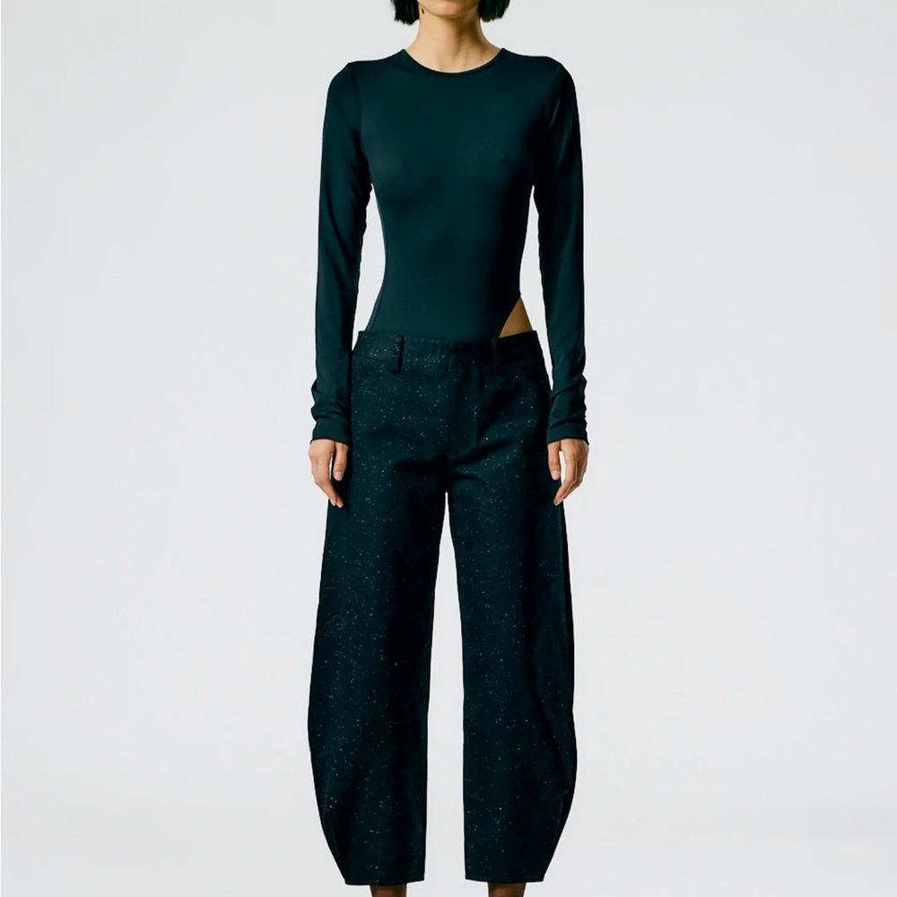 Tibi Luxe Tweedy Twill Brancusi Jean in Black. Size 26